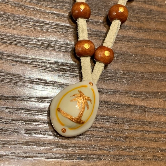Long Bronze Gold Palm Tree and Cowrie Shell Necklace ONE OF A KIND HANDMADE NWOT - Picture 3 of 5